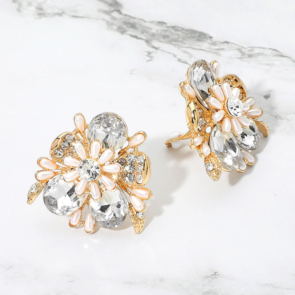 Bold Floral Evening Clip On Earrings