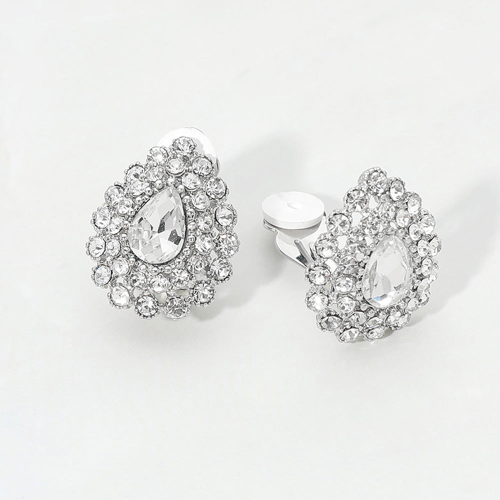 Teardrop Cluster Evening Clip On Earrings