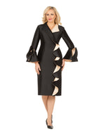 Luxe Twill Dress with Contrast Cascade Ruffles