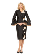 Luxe Twill Dress w/ Contrast Cascade Ruffles-Plus