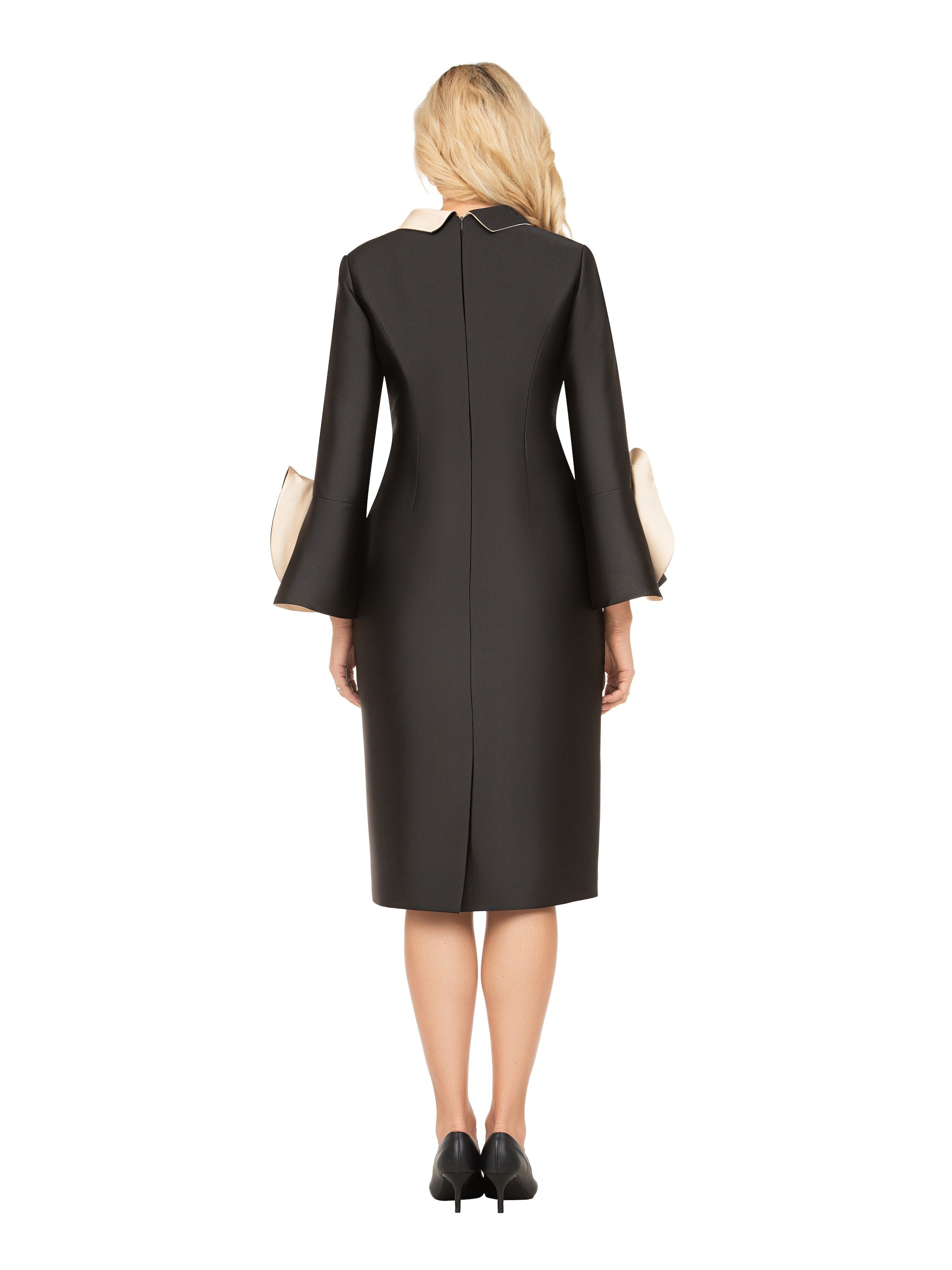Luxe Twill Dress w/ Contrast Cascade Ruffles-Plus