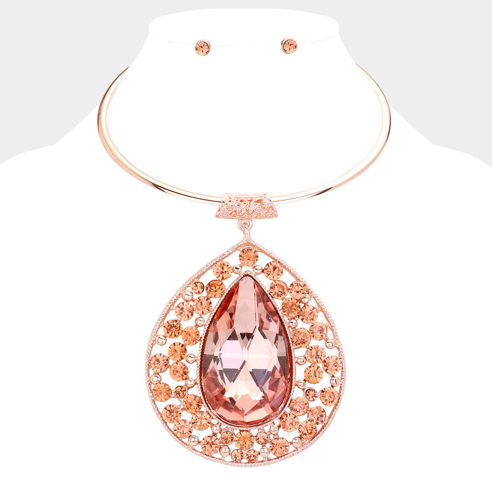 Teardrop Centered Bubble Stone Cluster Choker Evening Necklace