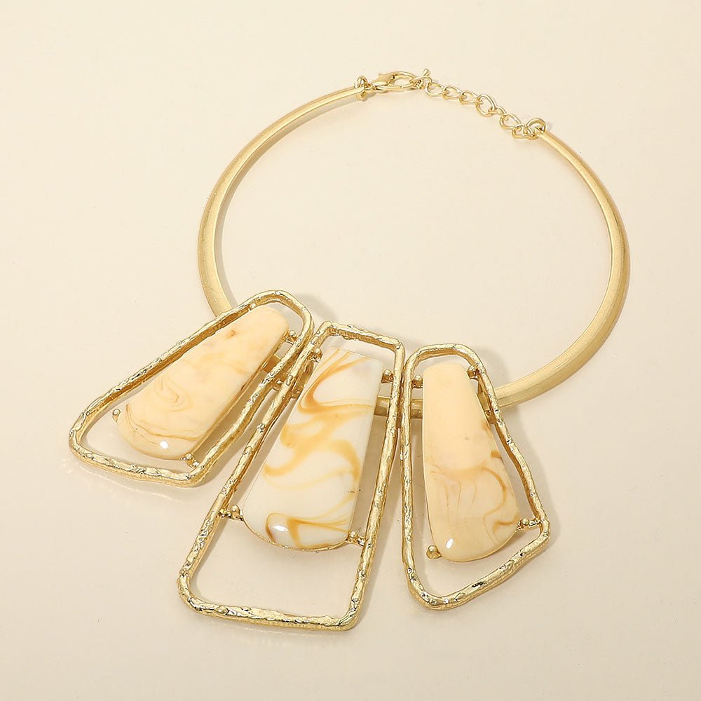 Bold Geometric Triple Stone Accent Choker Necklace