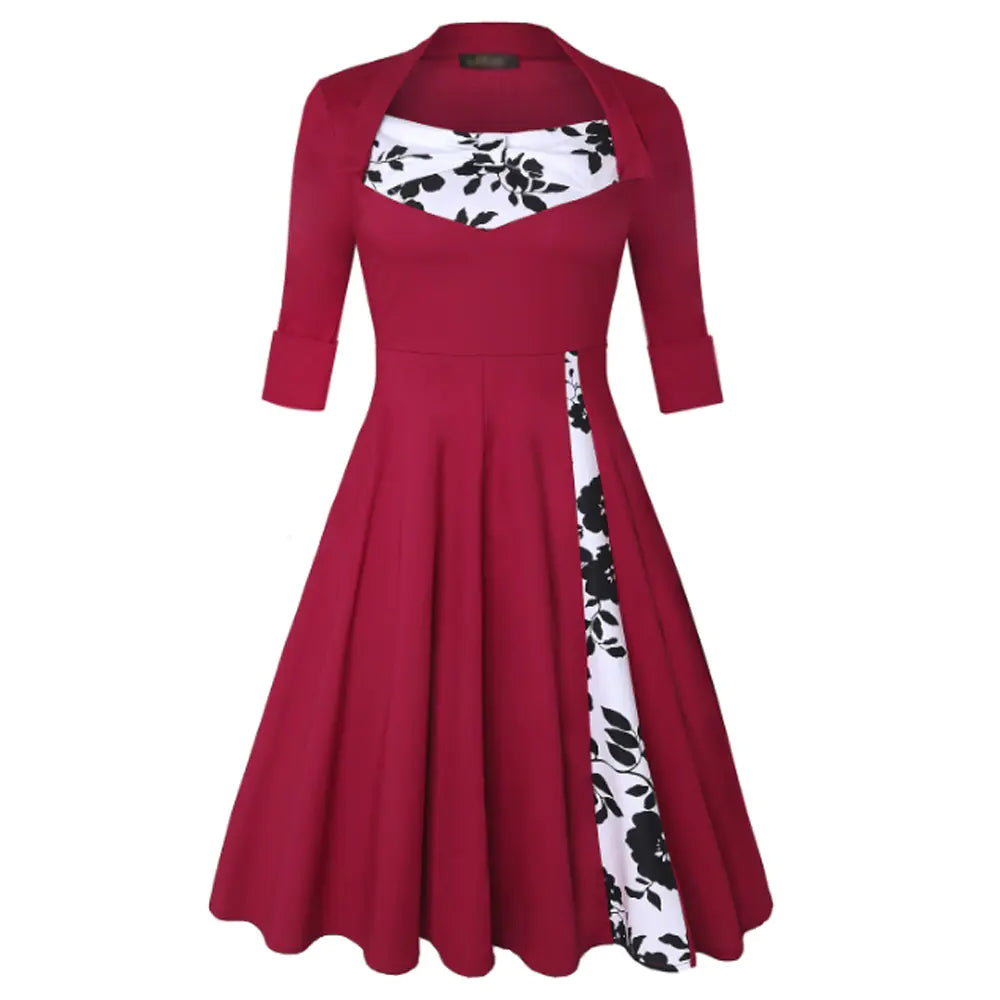 Retro Hepburn Style V-Neck High Waist Dress