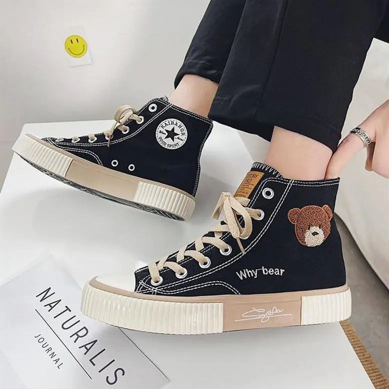 Women's High-Top Bear Pocket Canvas Sneakers