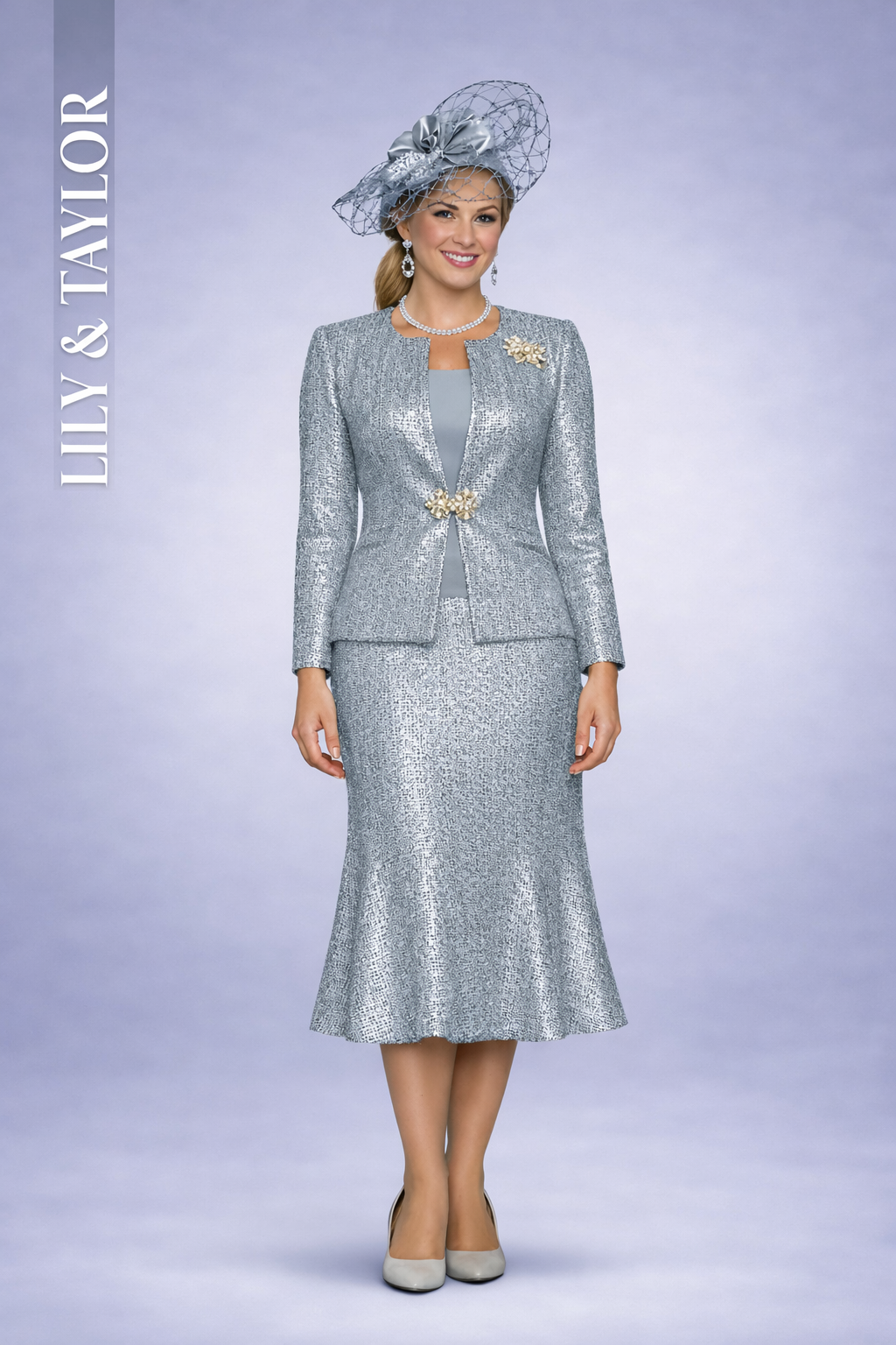 Lily &  Taylor 3PC Lurex Tweed Skirt Suit w/Rhinestone, Style 5154