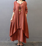Long Sleeve Linen Dress - Loose Fit Design