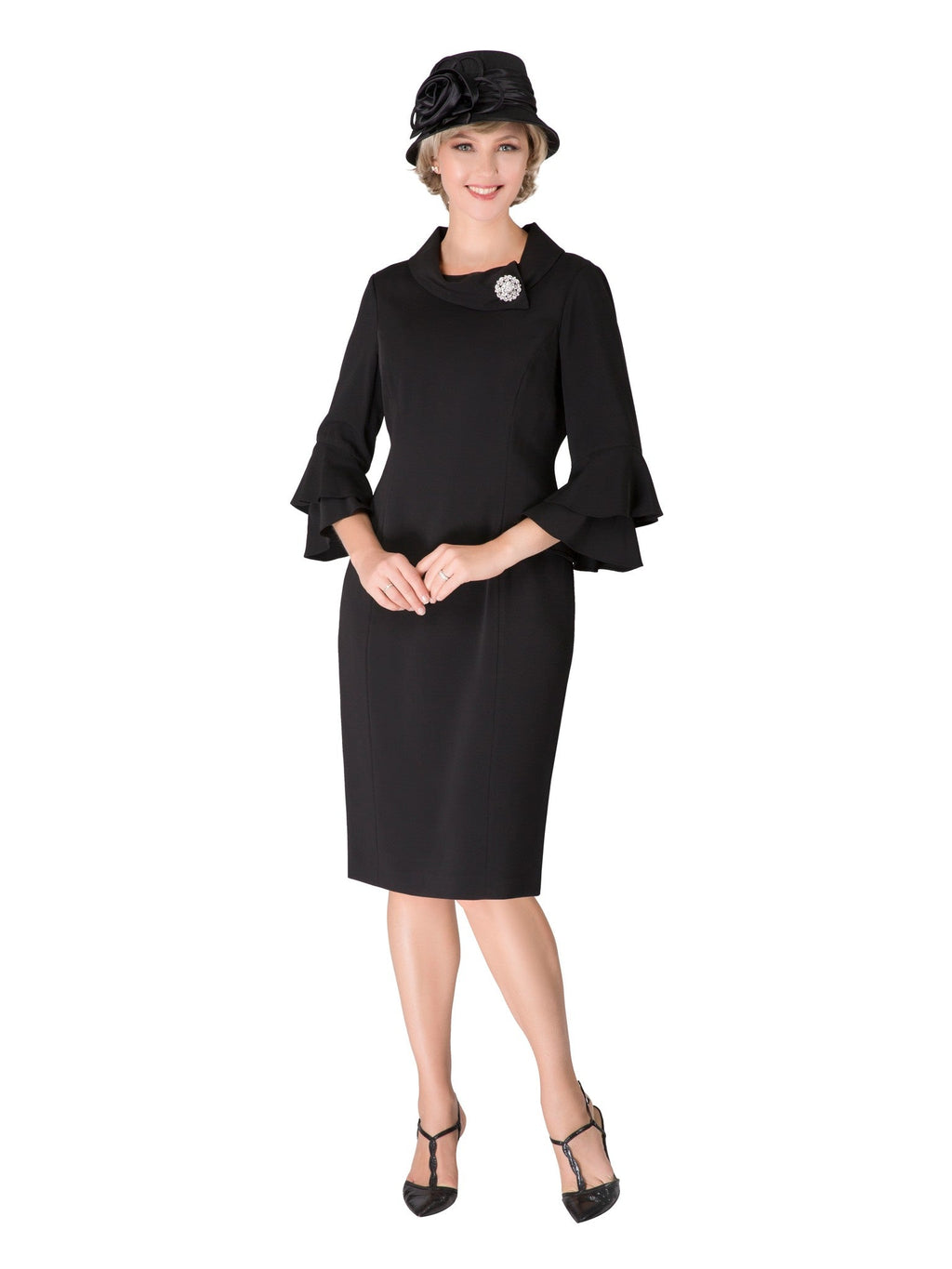 Giovanna Draped Collar Bell Sleeve Shift Dress, Style D1518