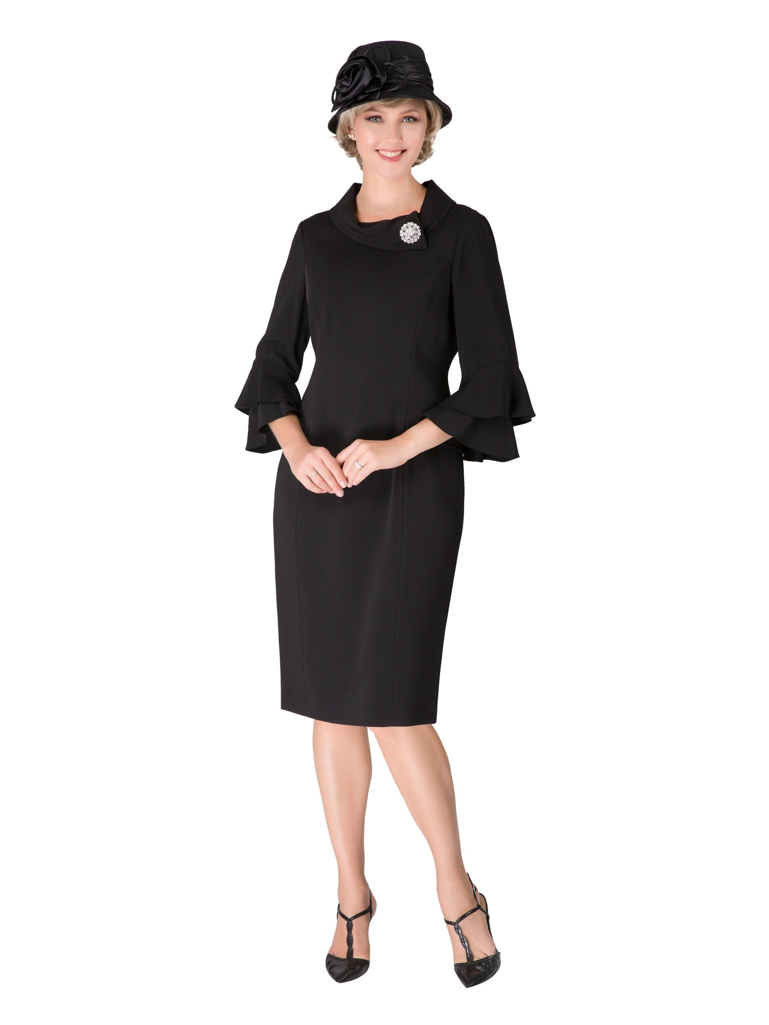 Giovanna Draped Collar Bell Sleeve Shift Dress, Style D1518