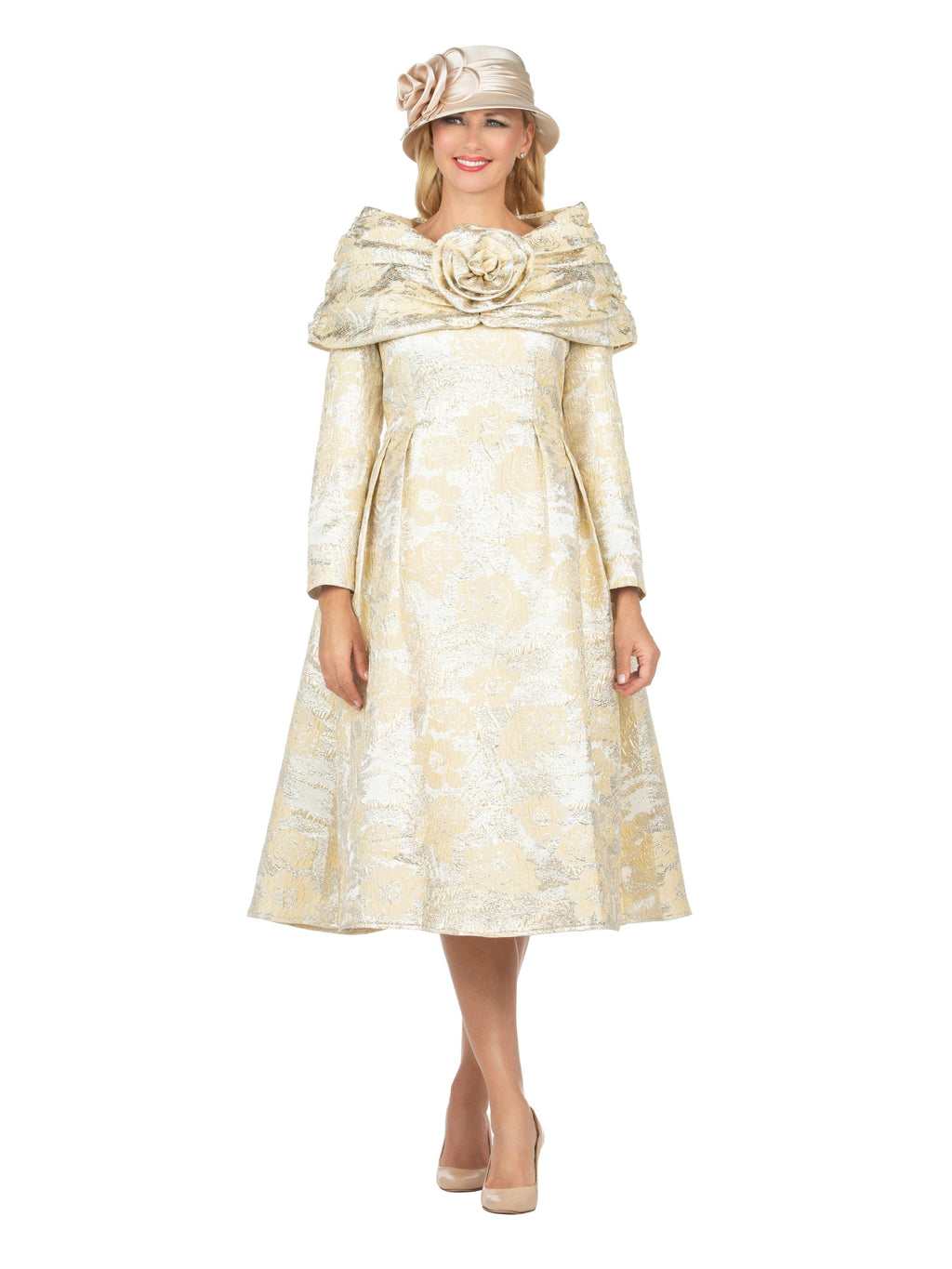 1pc Lux Brocade A-line Dress w/ Cape - Plus