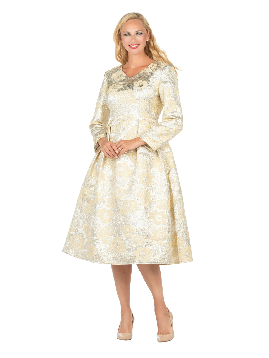 1pc Lux Brocade A-line Dress w/ Cape