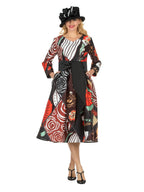 V-Neck LS Silky Twill Print Drs w/ Belt - Plus