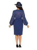 Denim/Sequins Combo Dress w/ Lantern Slvs