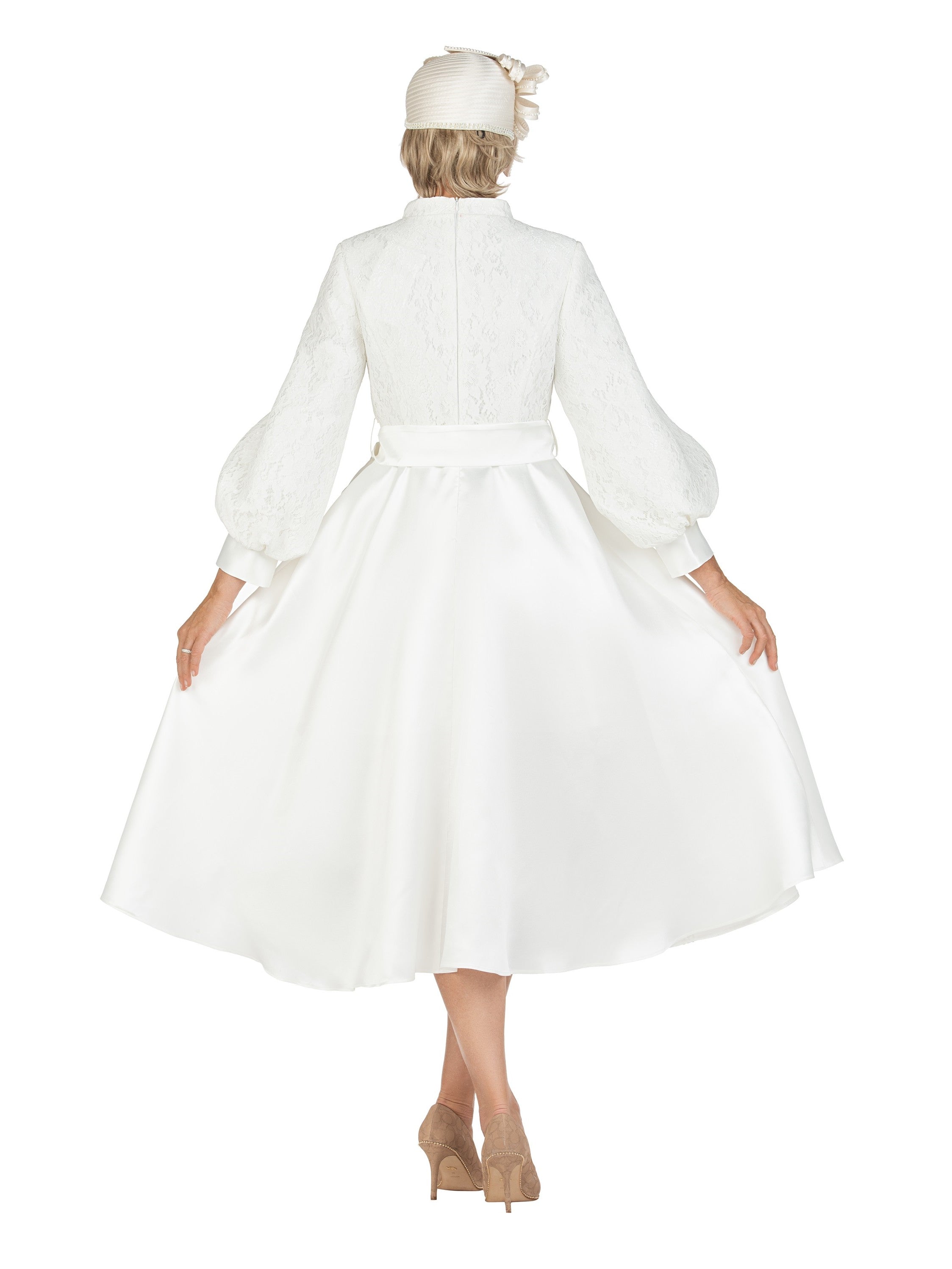 Balloon Slv Lace&Twill A-line Drs w/ Belt-Plus
