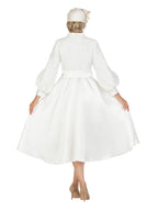 Balloon Slv Lace&Silky Twill A-line Drs w/ Belt