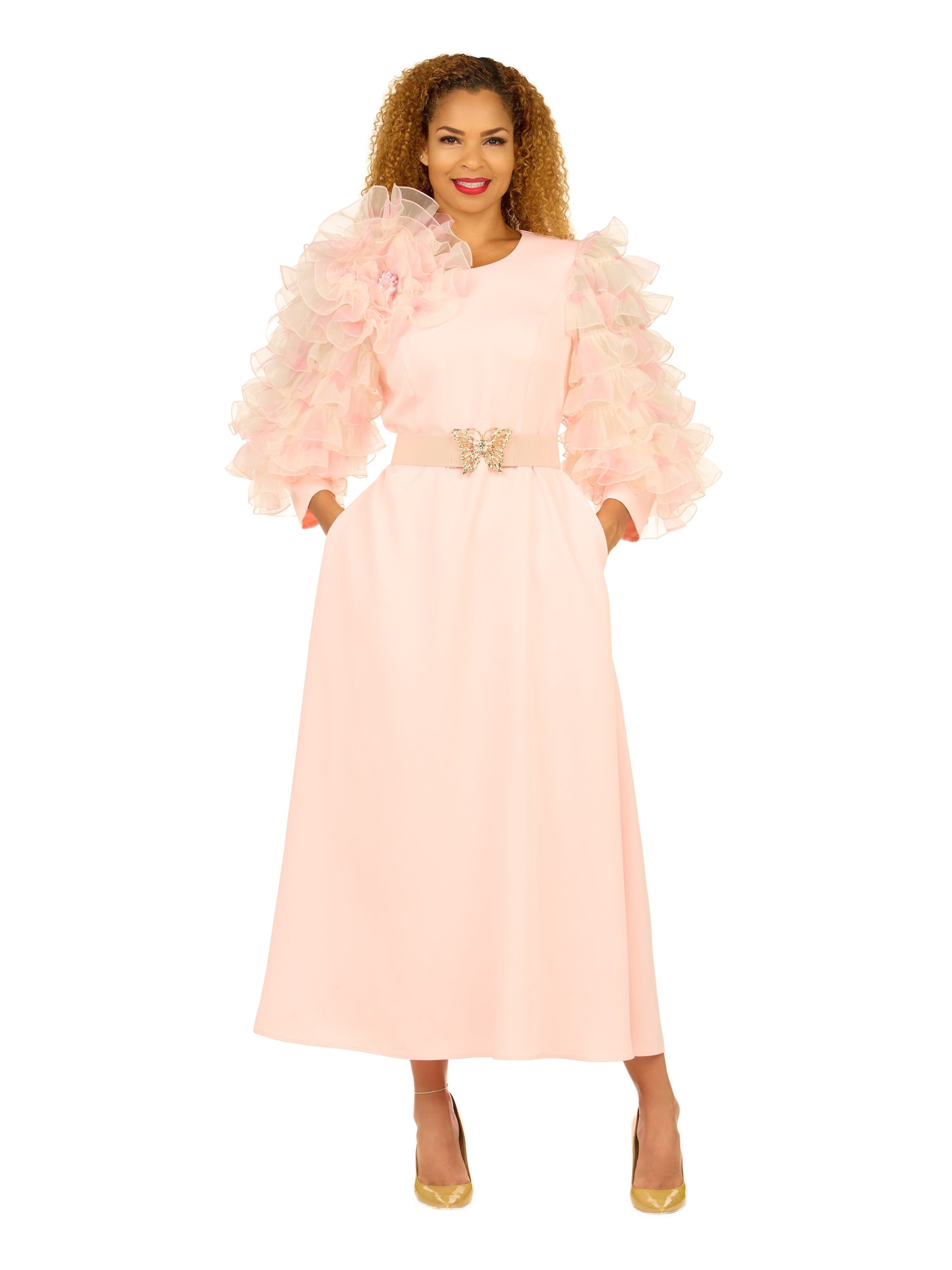 Giovanna Ruffle Puff Sleeve Maxi Dress with Butterfly Belt, Style D1677
