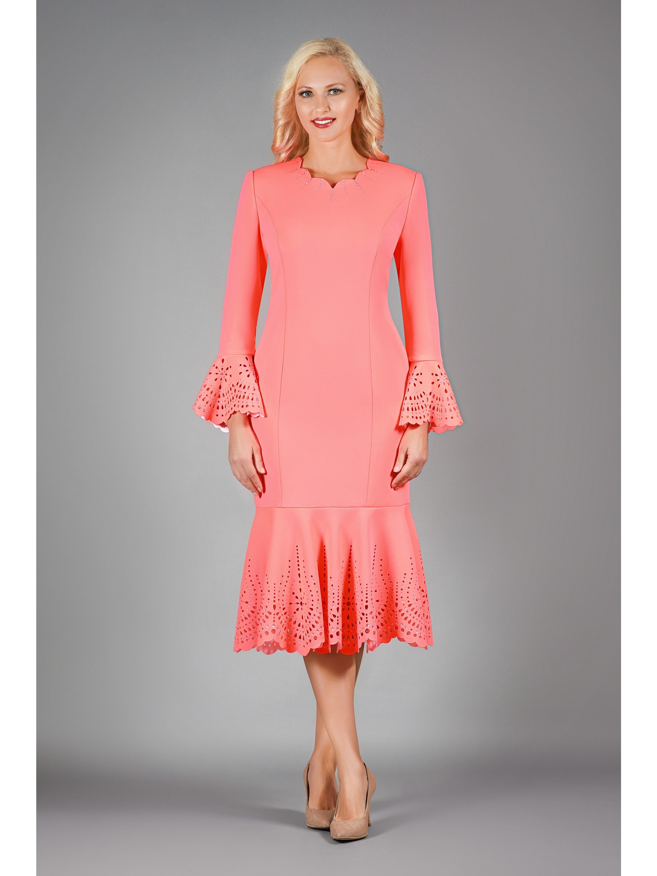 Giovanna Scuba Drs w/ Scallop Neckline, Cutouts & Stones, style D1680