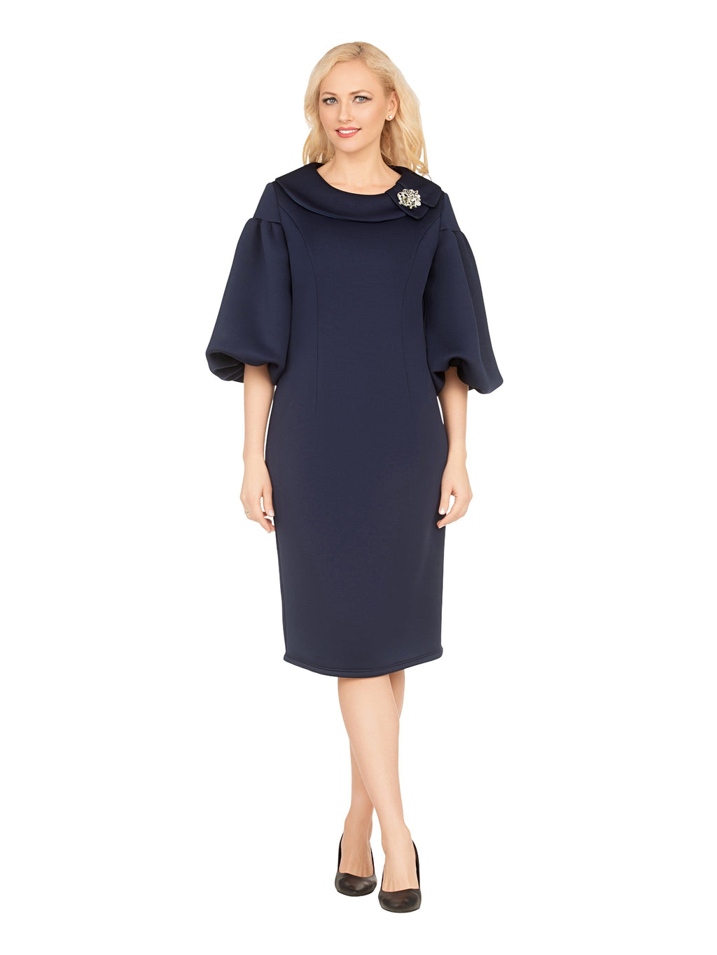 Giovanna Scuba Shift Dress w/ Portrait Collar&Ballon Slv, Style D1695