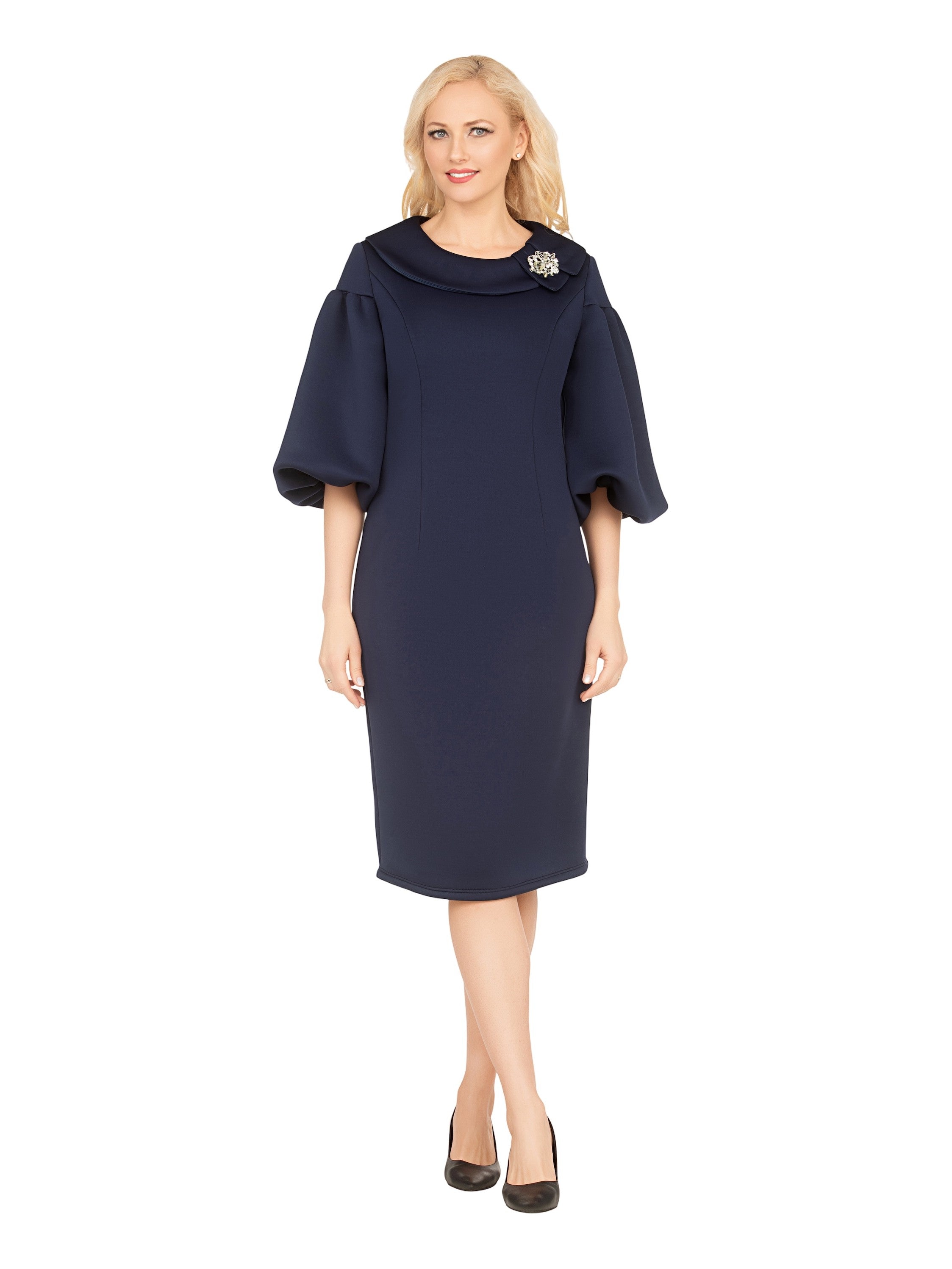 Giovanna Scuba Shift Dress w/ Portrait Collar&Ballon Slv, Style D1695