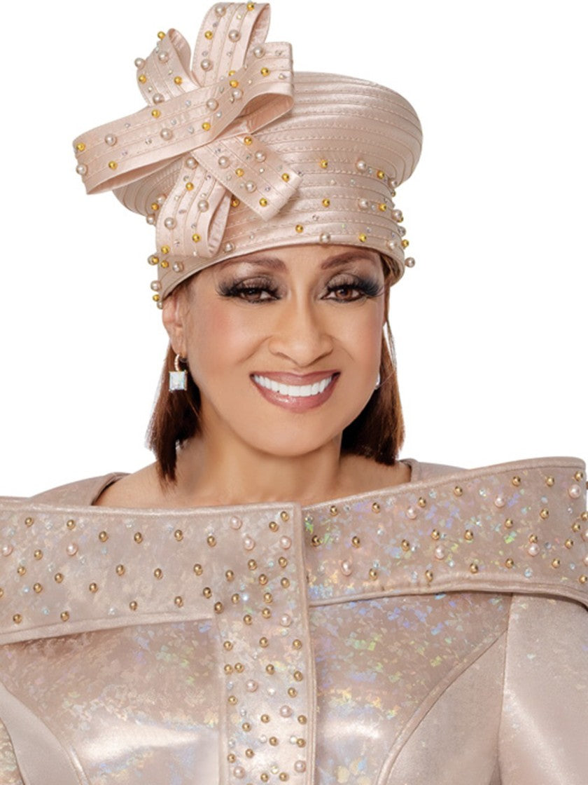 gold dress hat Yellow glamour satin ladies dress hat with rhinestones/Shenor main image 1