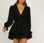 Ruffled Sleeve Cake Dress with Lace Trim