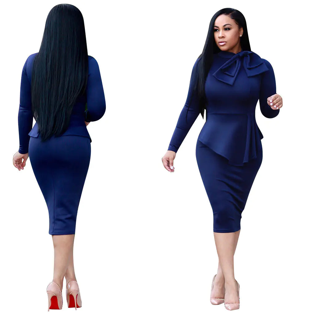 Two-Piece Dress with Long Sleeve and Bow Detail