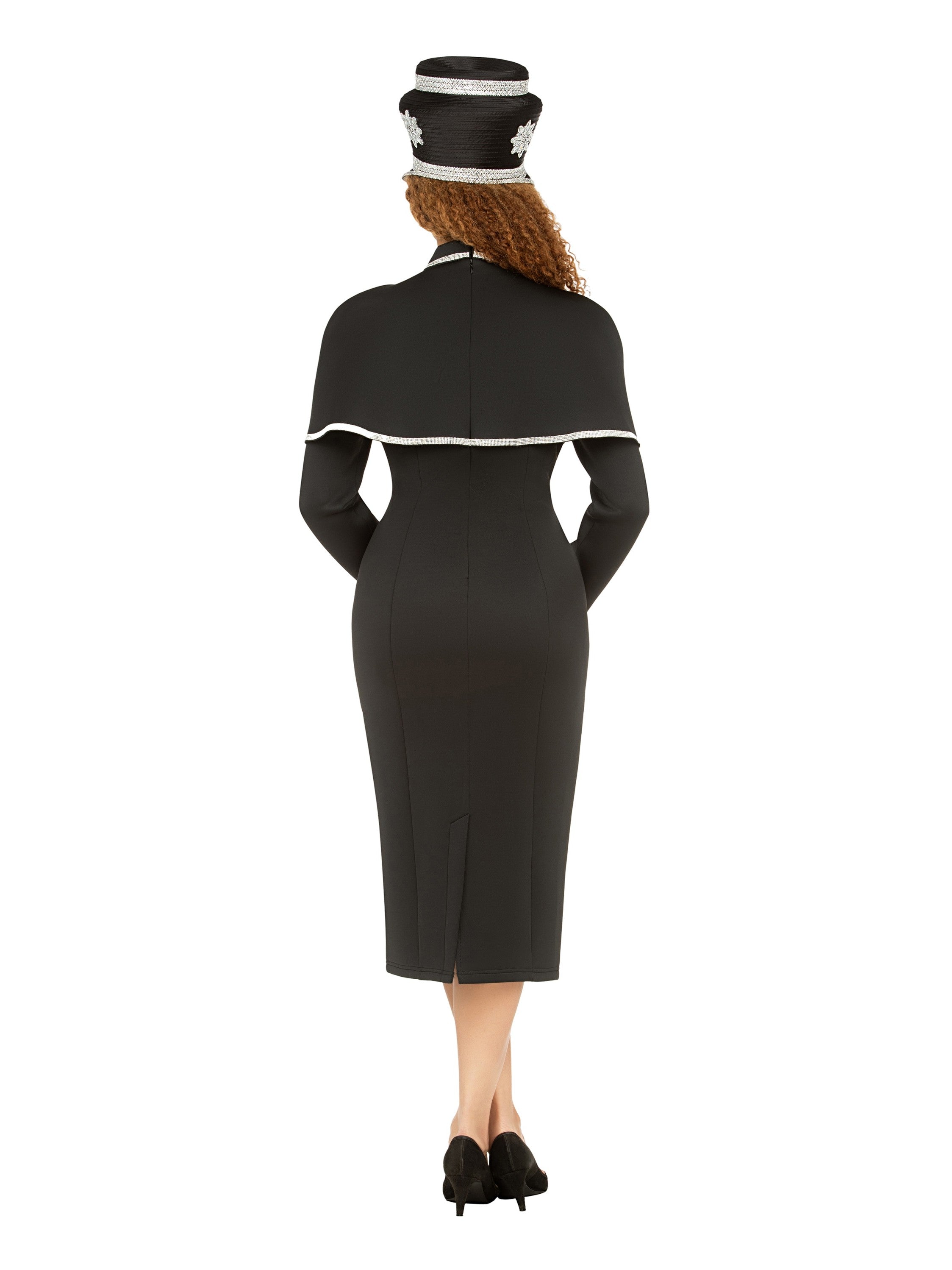 Giovanna Scuba Sheath Drs w/ Faux Cape and Stoned Strips, Style DP2421