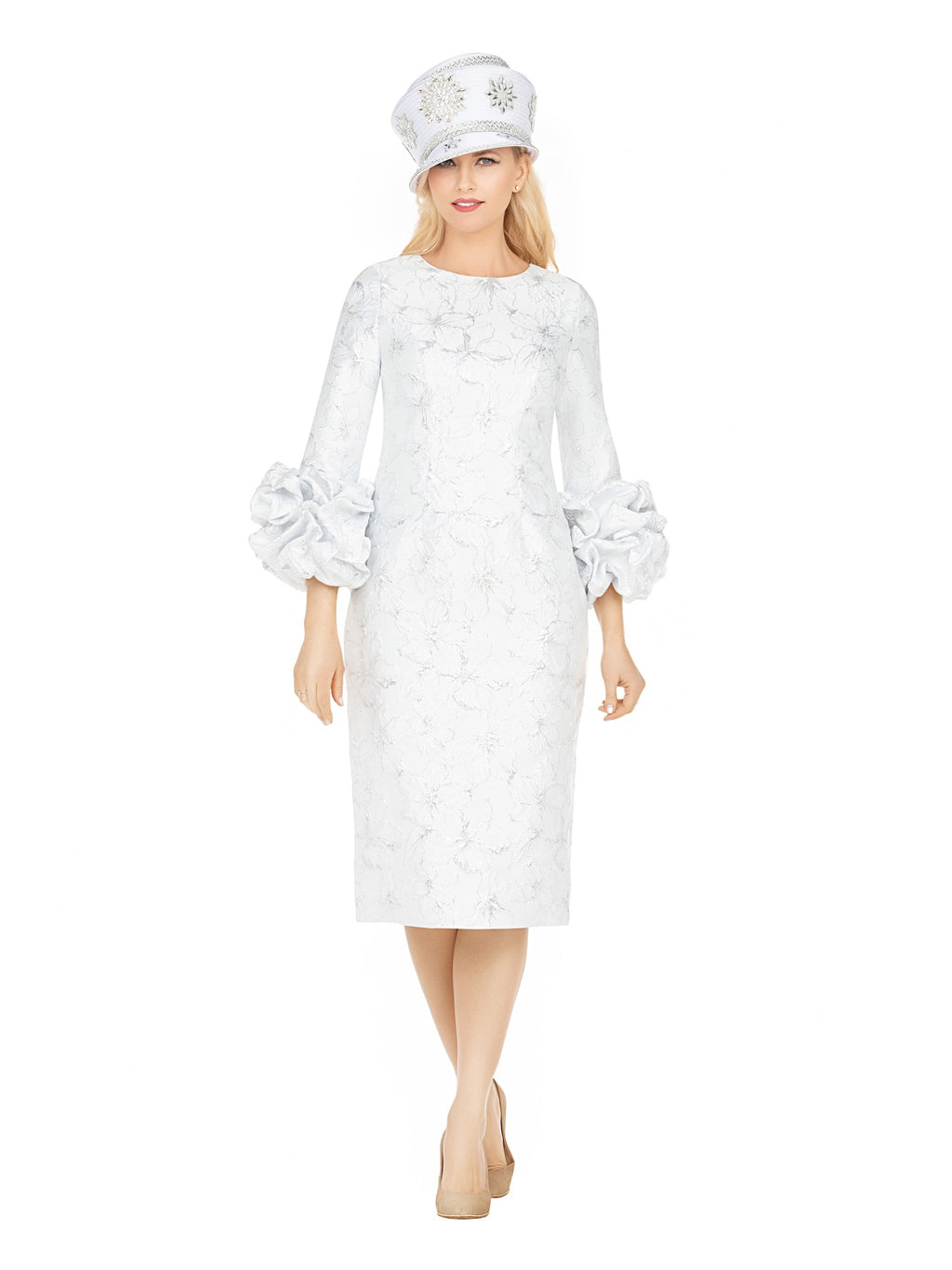 Giovanna Brocade Shift Drs w/ Exaggerated Balloon Cuffs, Style DP2424B
