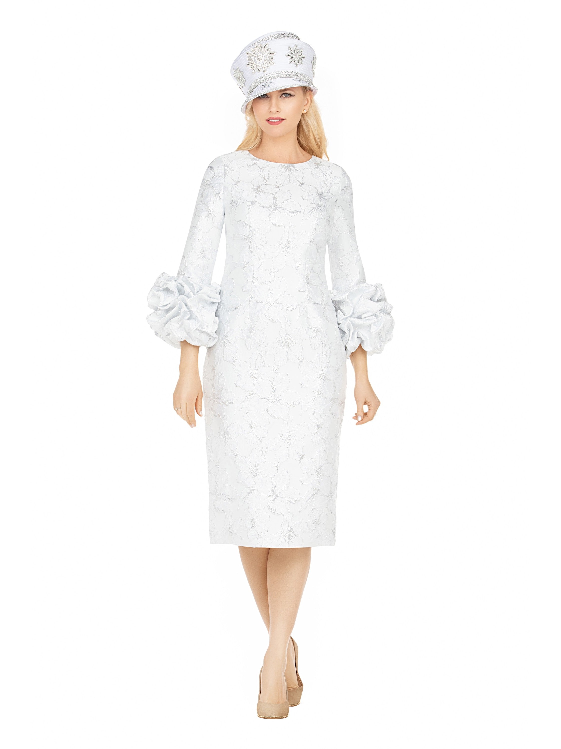 Giovanna Brocade Shift Drs w/ Exaggerated Balloon Cuffs, Style DP2424B