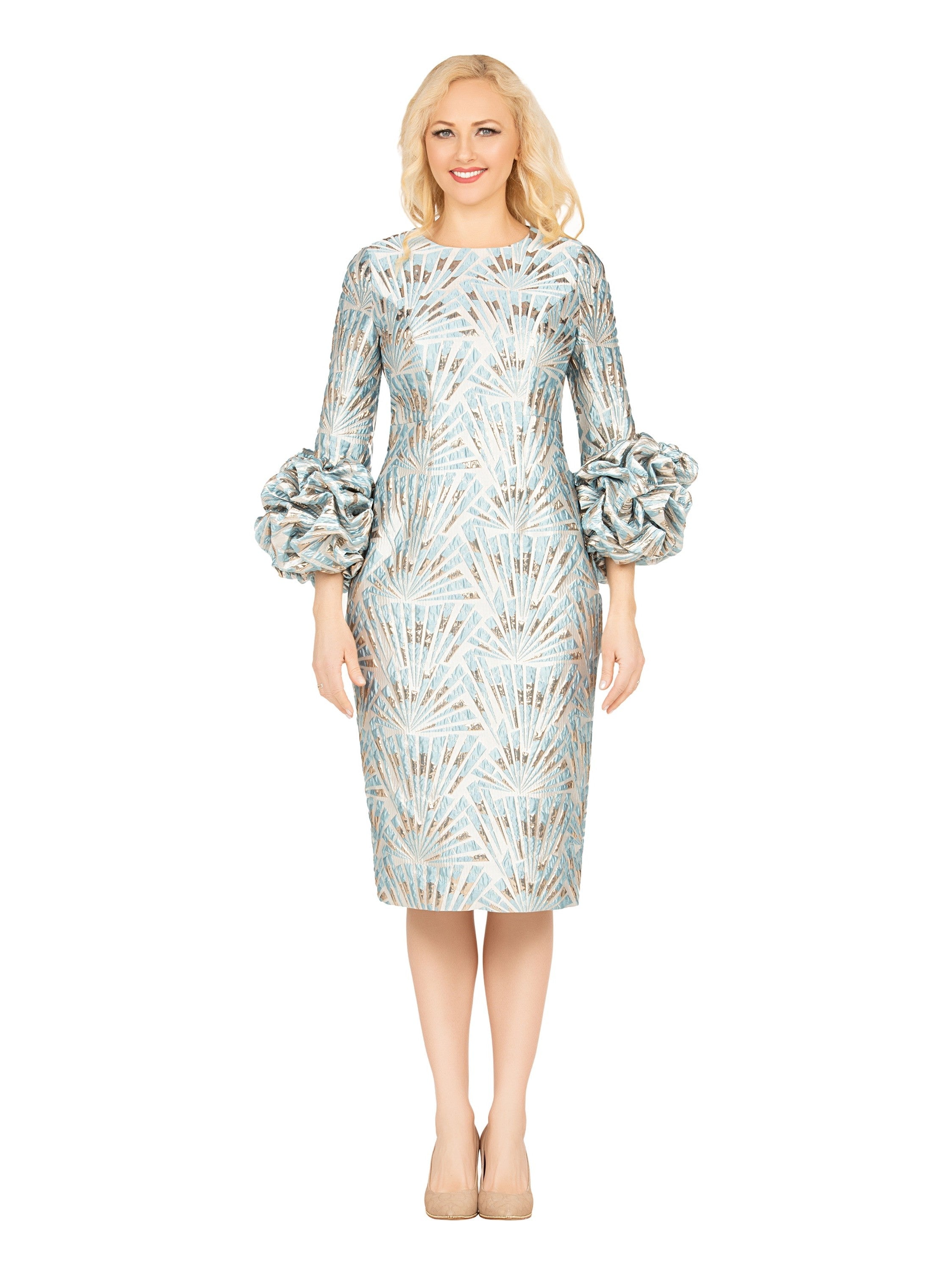 Giovanna Brocade Shift Drs w/ Exaggerated Balloon Cuffs, Style DP2424