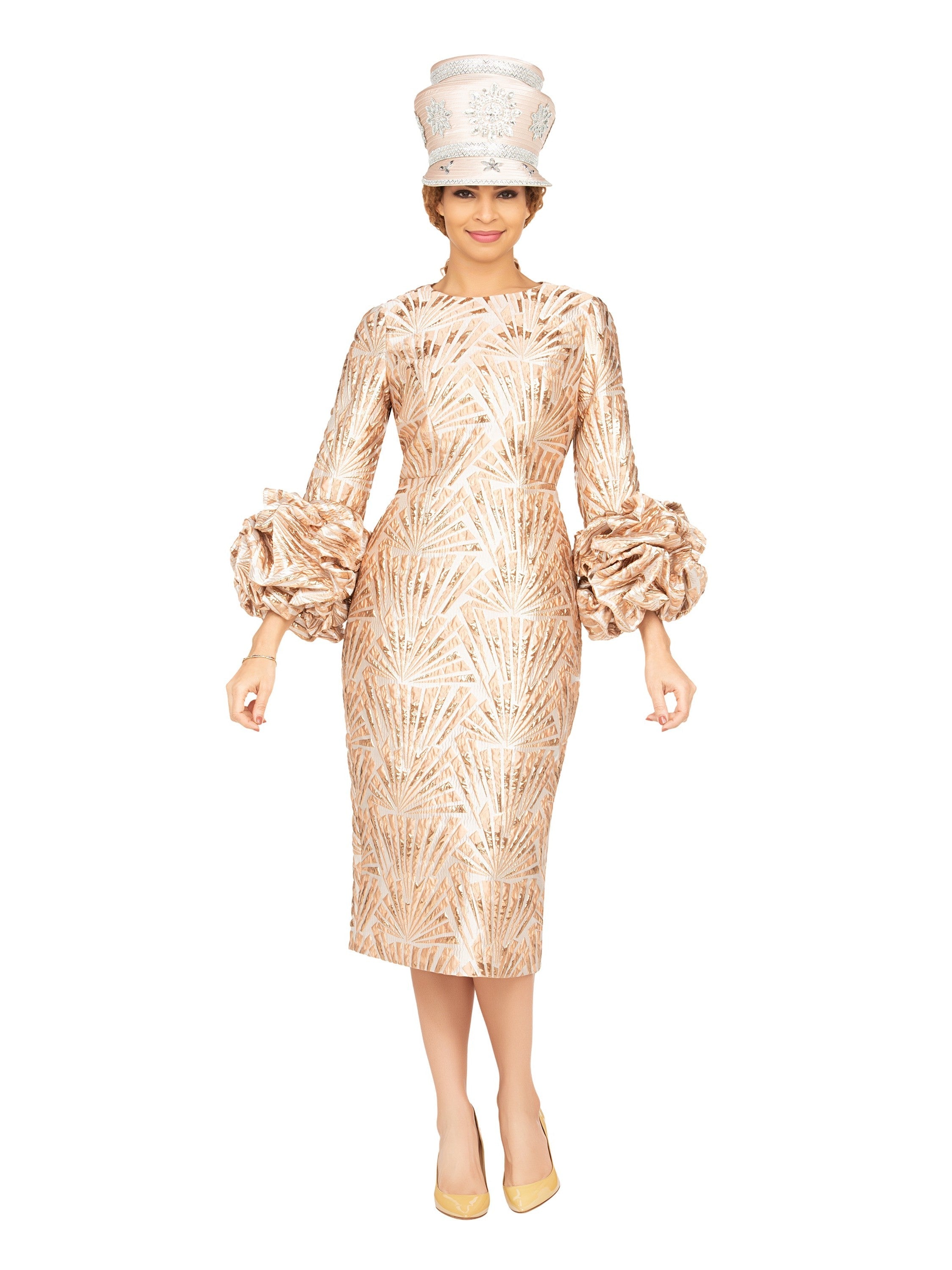 Giovanna Brocade Shift Drs w/ Exaggerated Balloon Cuffs, Style DP2424