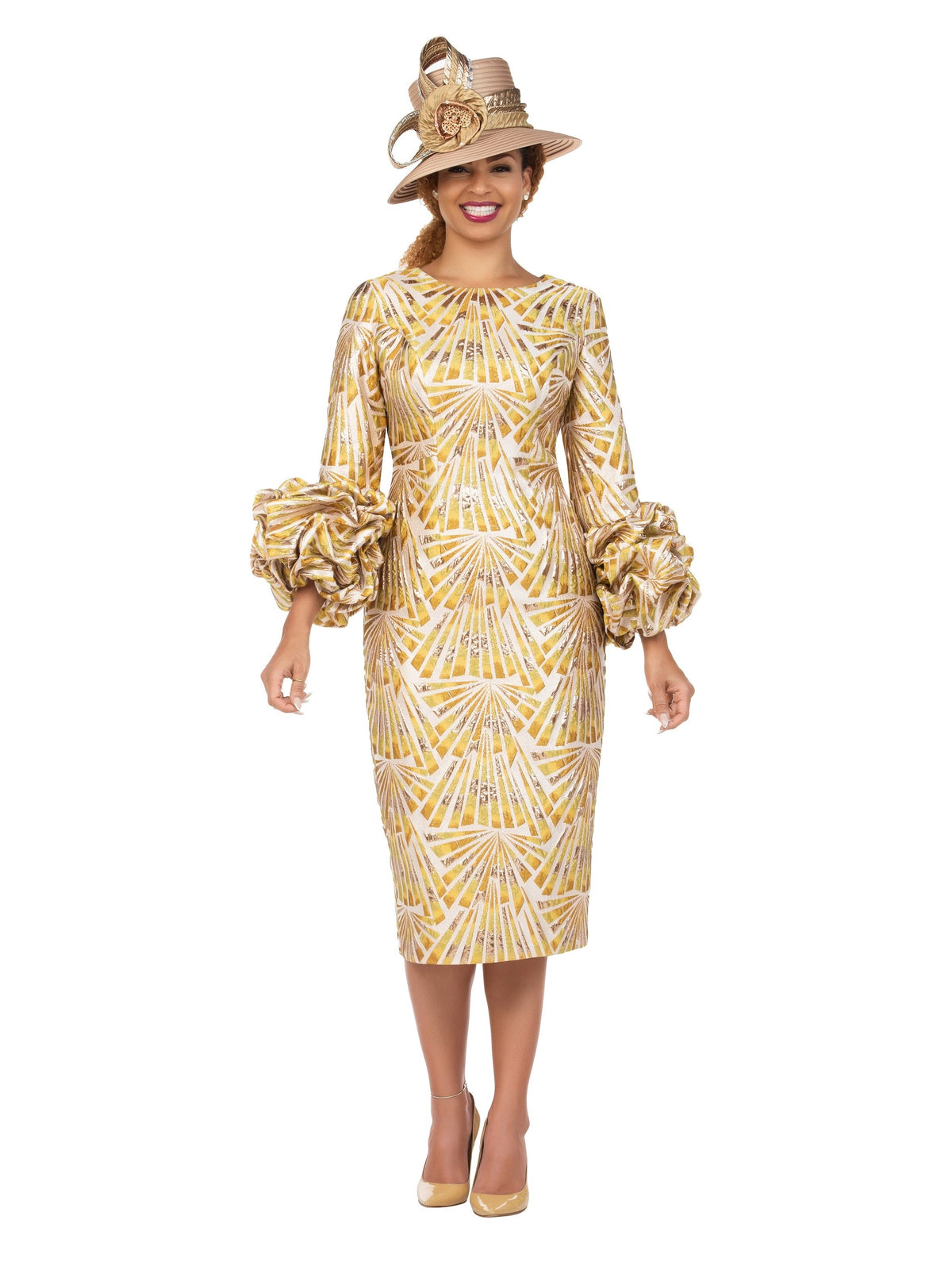 Giovanna Brocade Shift Drs w/ Exaggerated Balloon Cuffs, Style DP2424