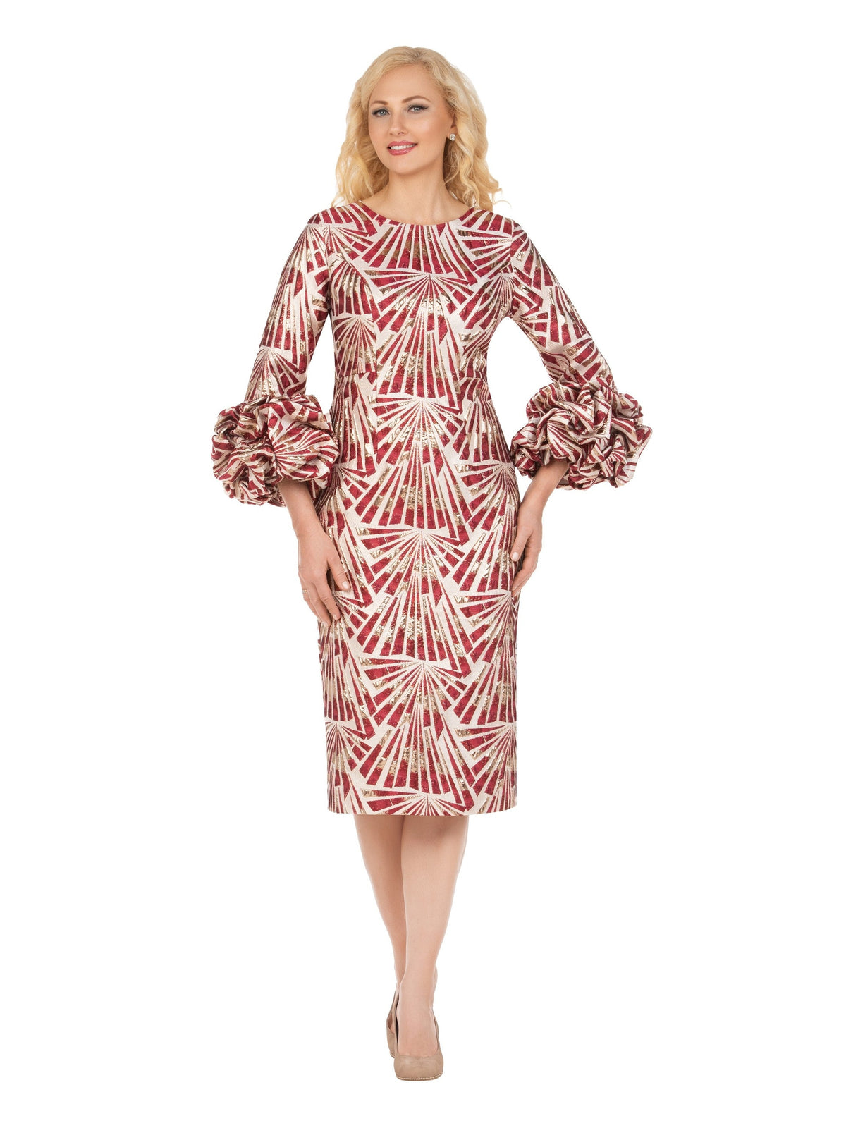 Giovanna Brocade Shift Drs w/ Exaggerated Balloon Cuffs, Style DP2424