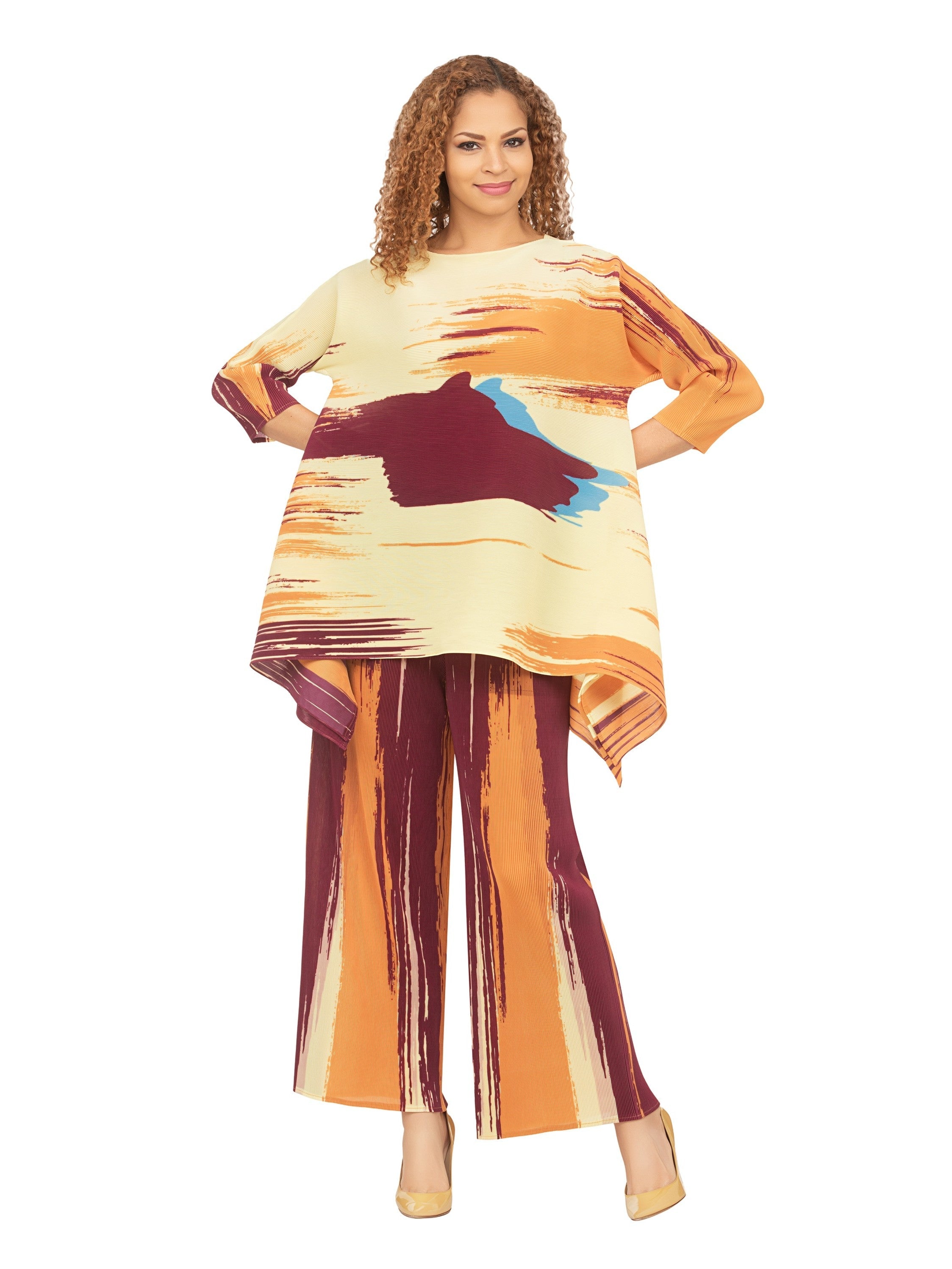 Giovanna 2pc Multi Print Pants Set with Pleats, Style DP2434