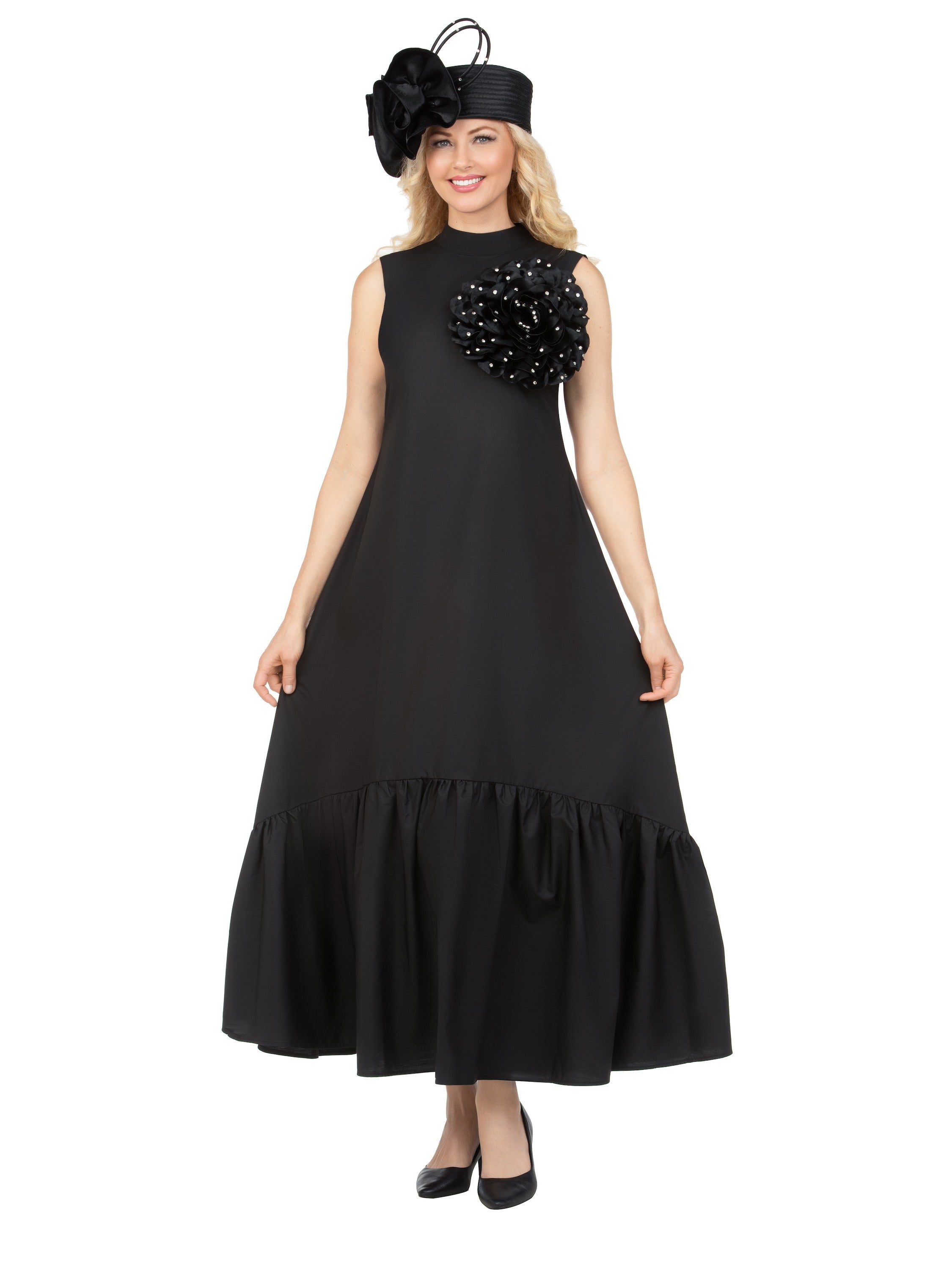 Giovanna Luxury Flare Dress with Handcrafted Floral Detail, Style DP2457