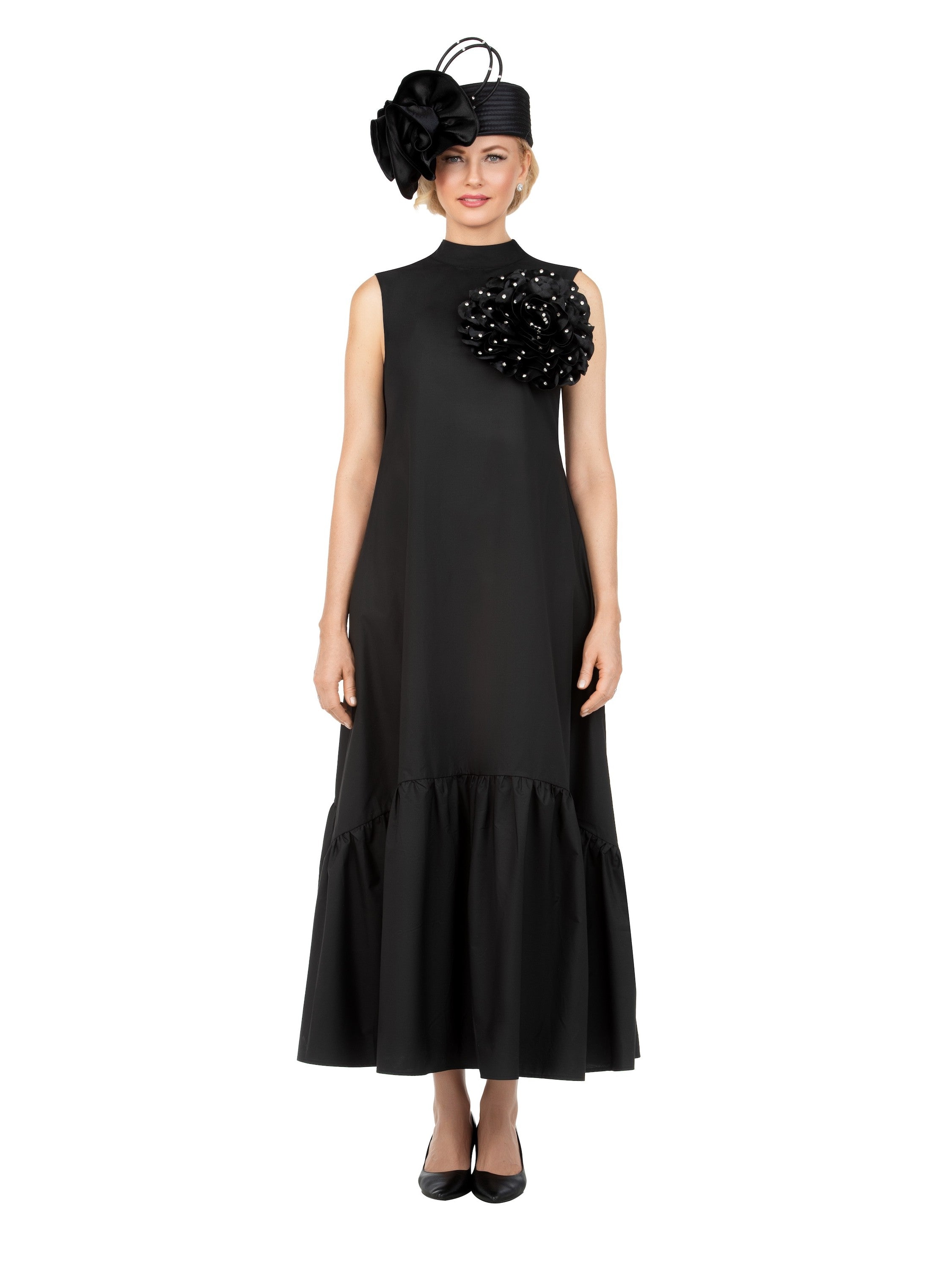 Giovanna Luxury Flare Dress with Handcrafted Floral Detail, Style DP2457