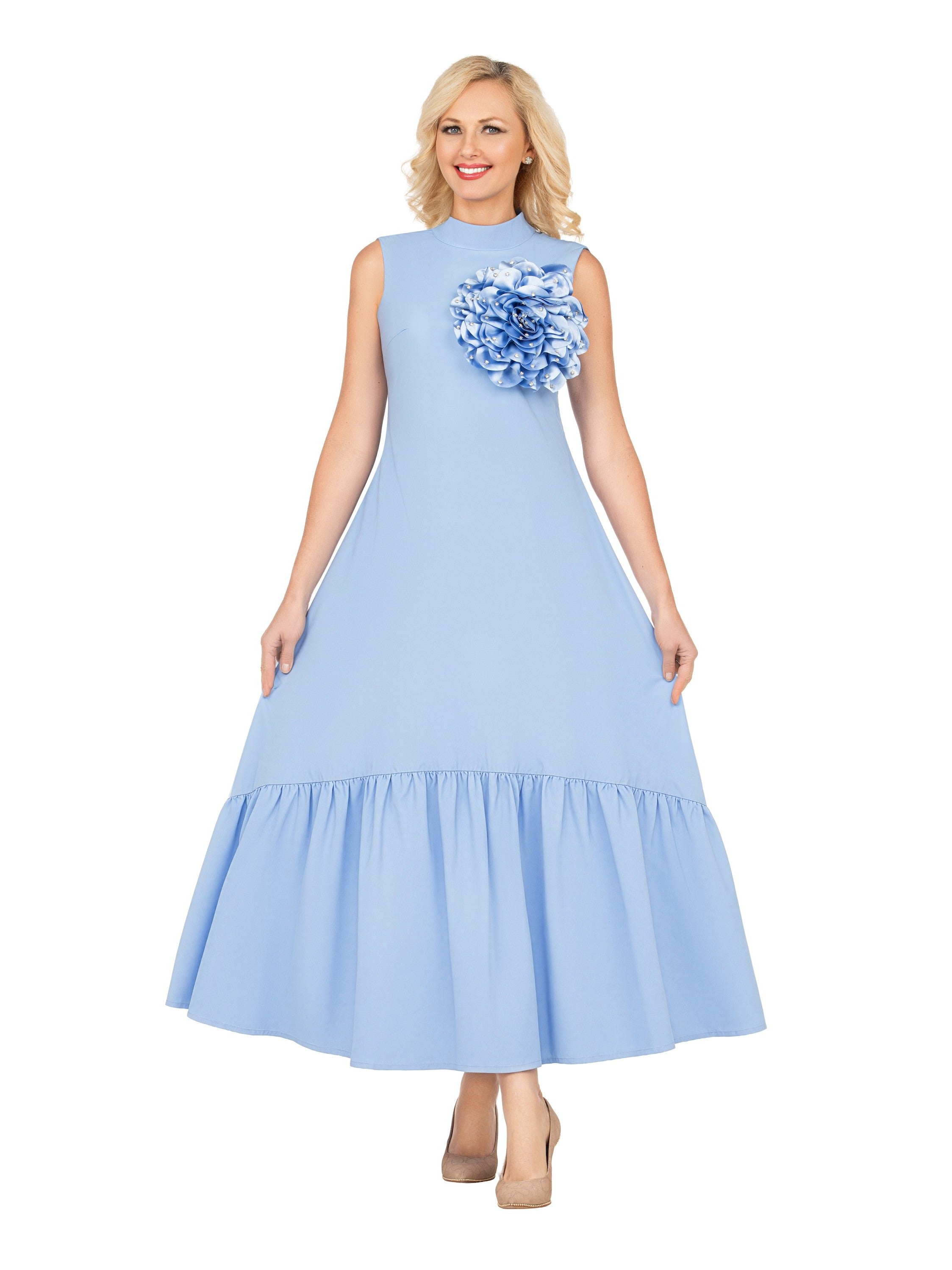Giovanna Luxury Flare Dress with Handcrafted Floral Detail, Style DP2457