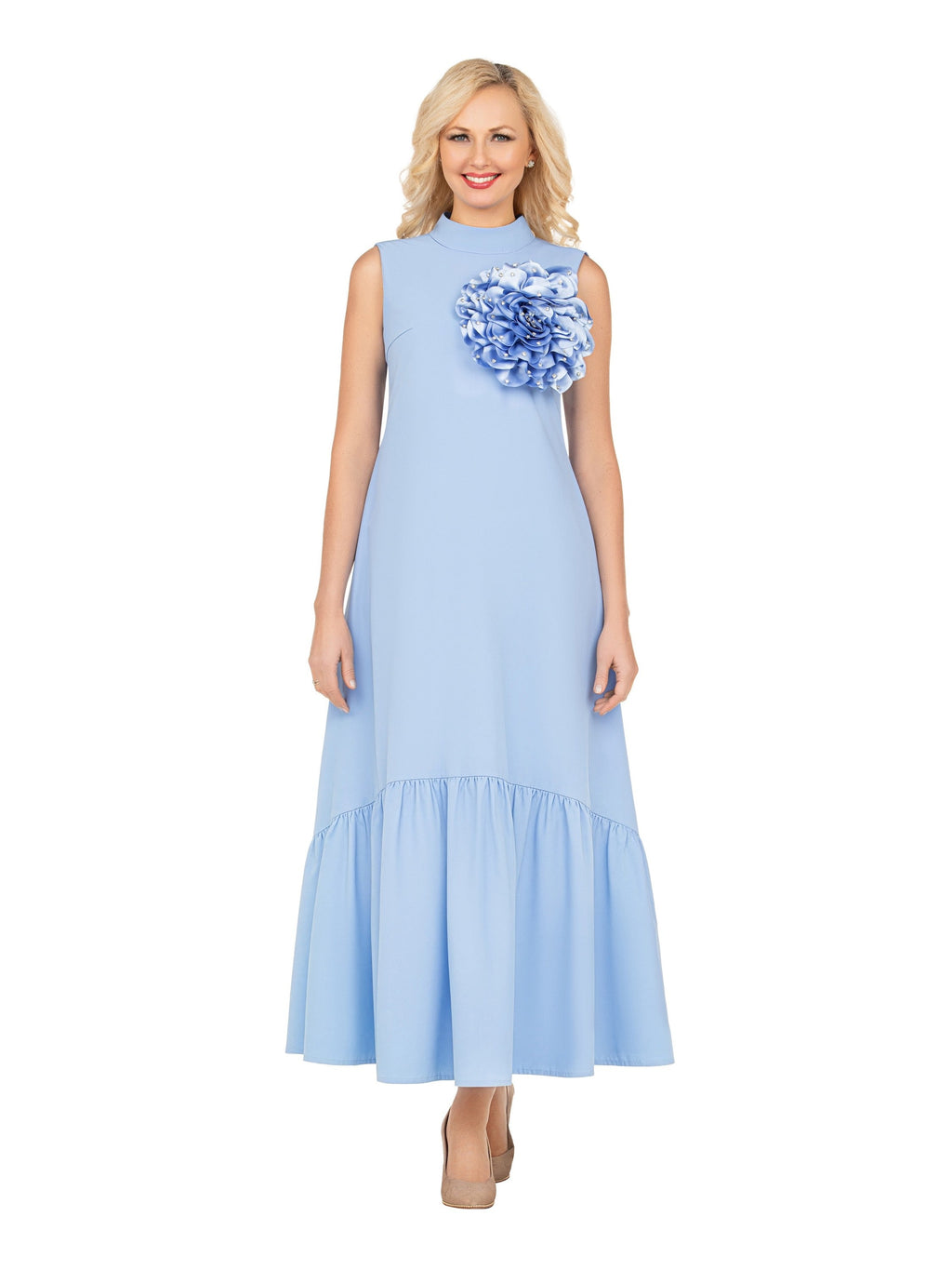 Giovanna Luxury Flare Dress with Handcrafted Floral Detail, Style DP2457