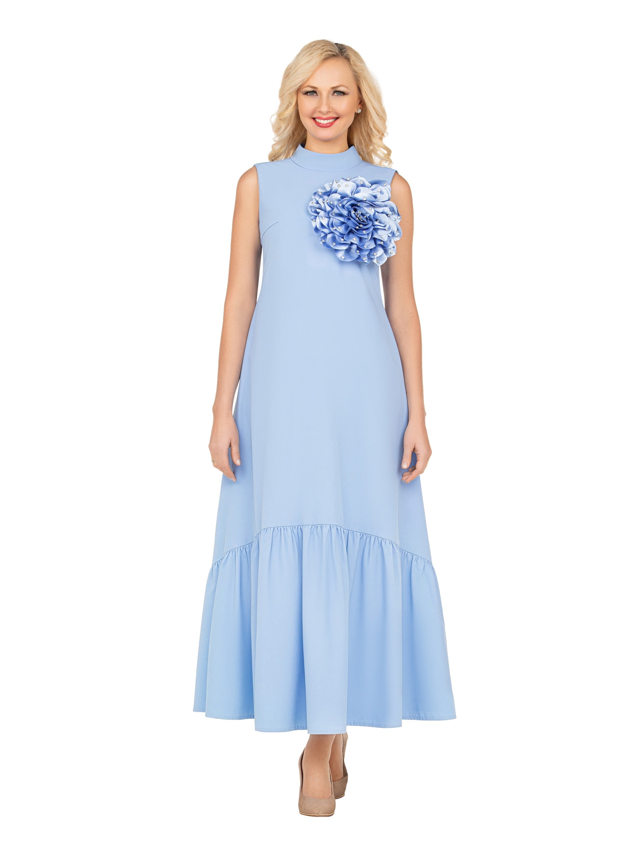 Giovanna Luxury Flare Dress with Handcrafted Floral Detail, Style DP2457