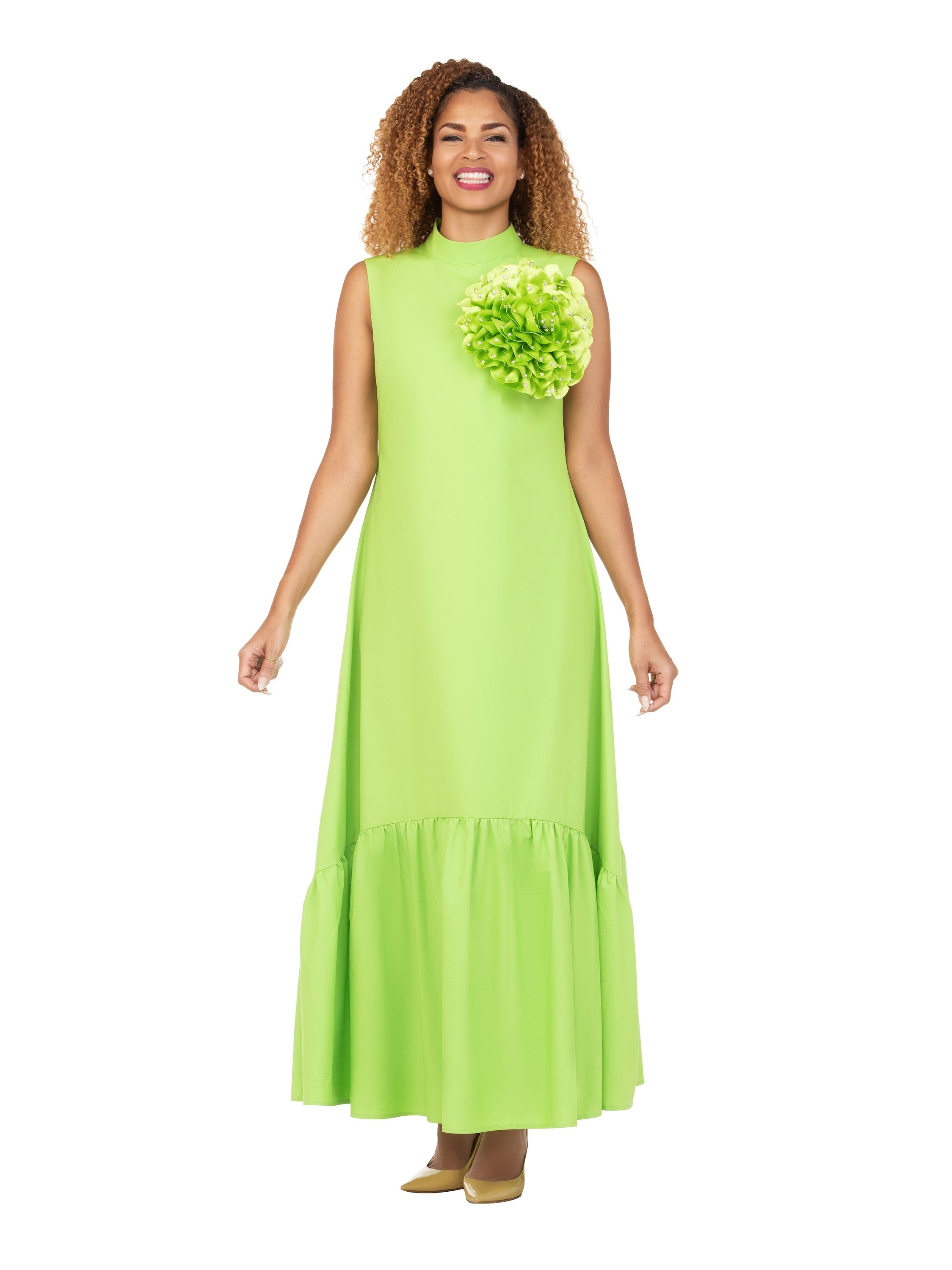 Giovanna Luxury Flare Dress with Handcrafted Floral Detail, Style DP2457