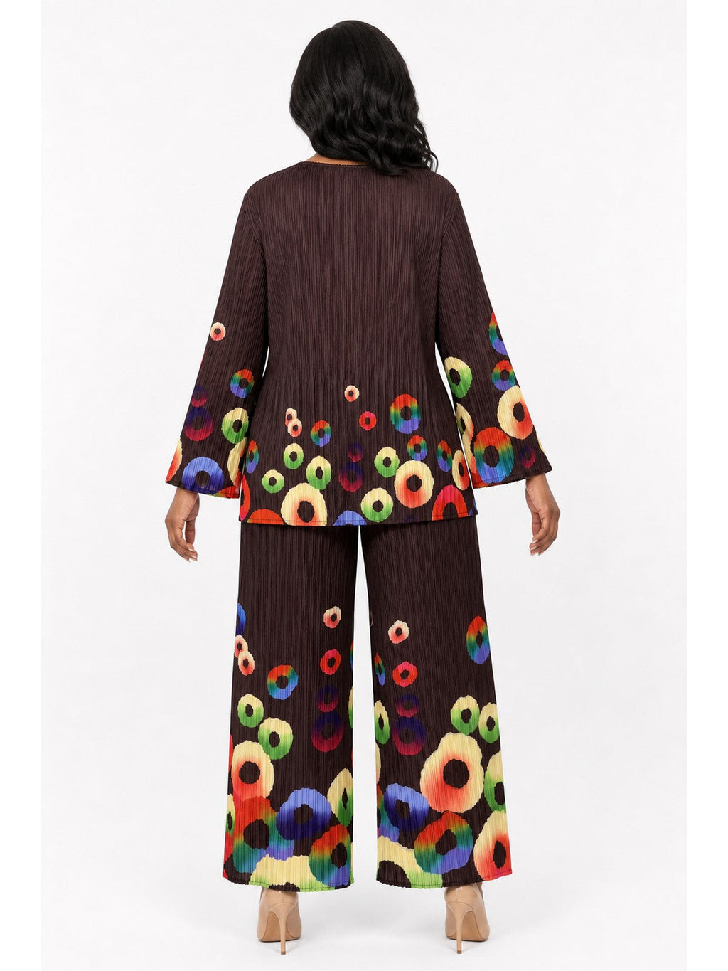 Giovanna Pleated Abstract Circle Print 2pc Pants Set, Style DP2467