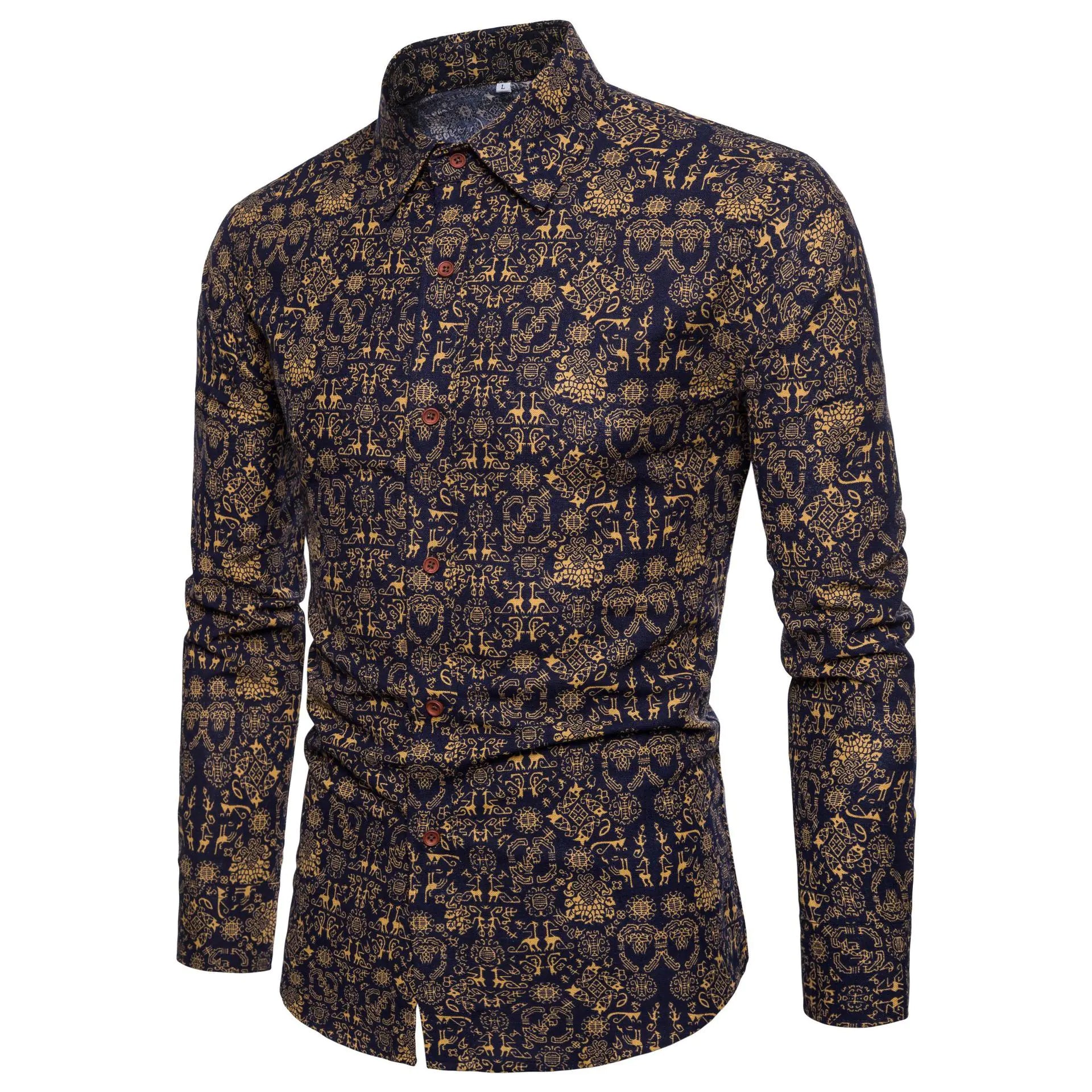 Men's Fashion Long Sleeve Floral Shirt for Fall