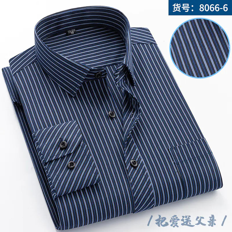 Men's Long Sleeve Business Casual Shirt - Navy Striped