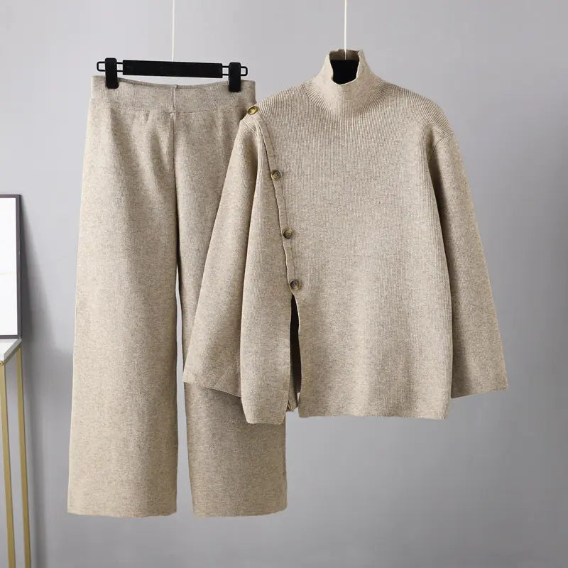 Women's Knit Turtleneck Sweater & Wide-Leg Pants Set