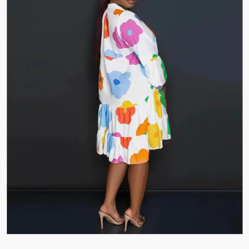 Loose Floral Print Long Sleeve V-Neck Maxi Dress