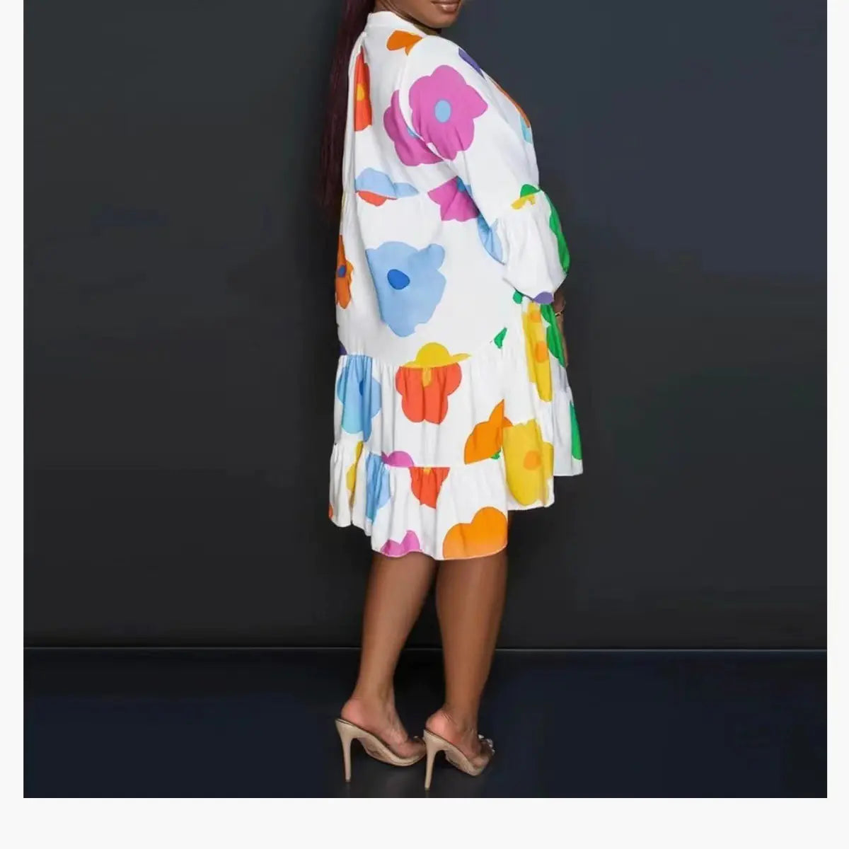 Loose Floral Print Long Sleeve V-Neck Maxi Dress