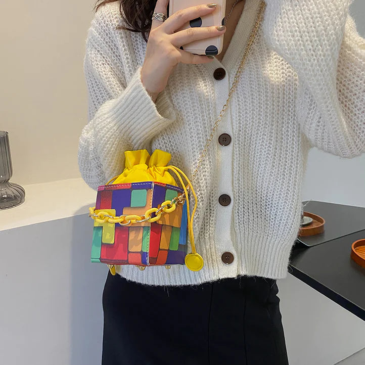 Fashionable Women's Stitching Square Print Messenger Bag