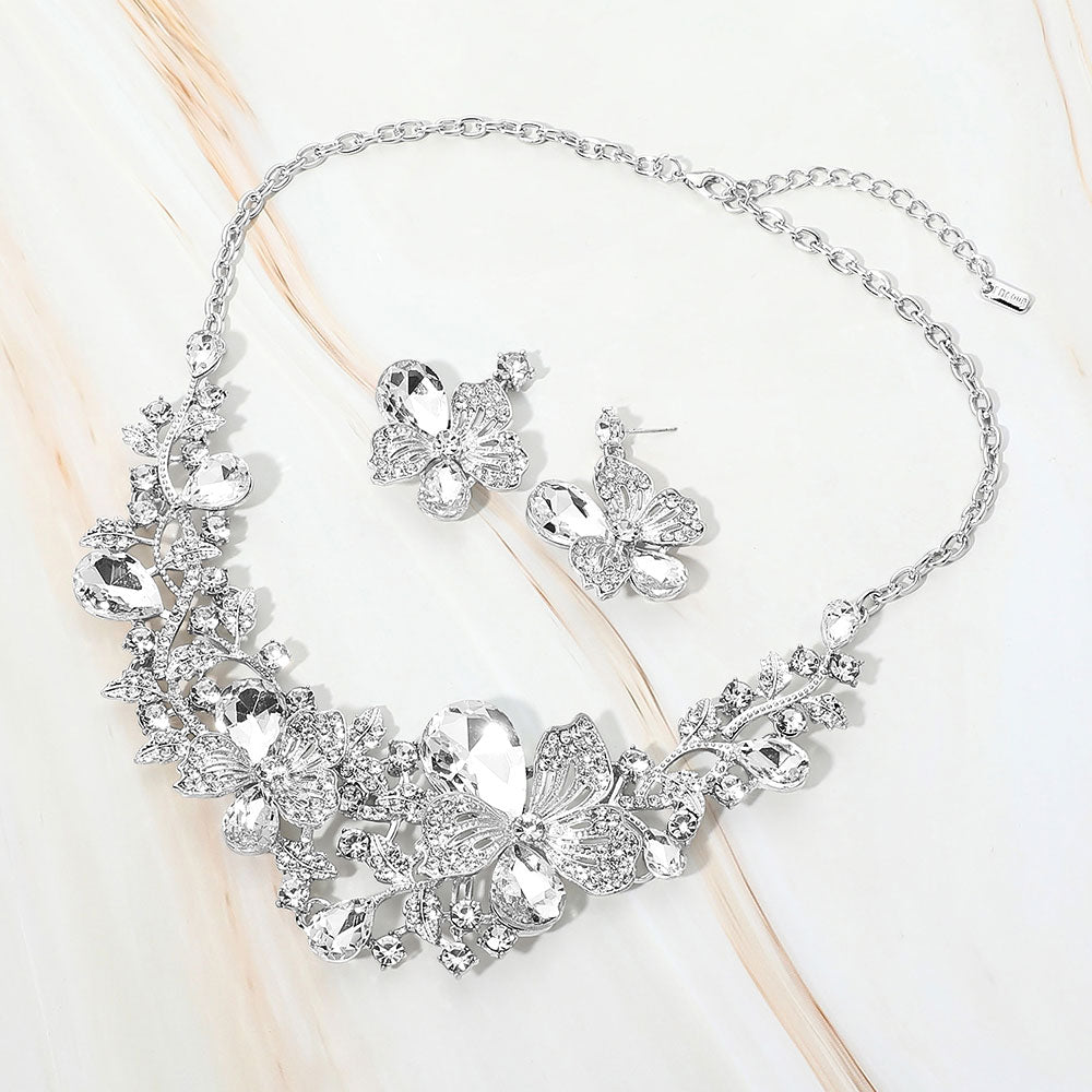 Floral Crystal Embellished Evening Necklace