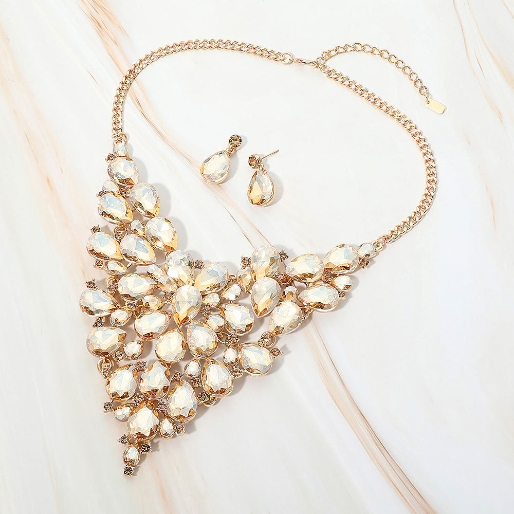 Bold Teardrop Cluster Embellished Evening Necklace