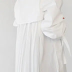Pleated Back Collar Long Sleeve White Shirt